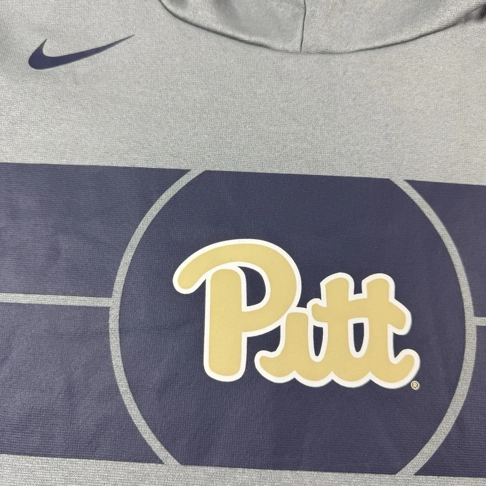 Nike Dri-Fit Pitt Panthers Gray Pullover Hoodie Spellout Mens Size Large EUC